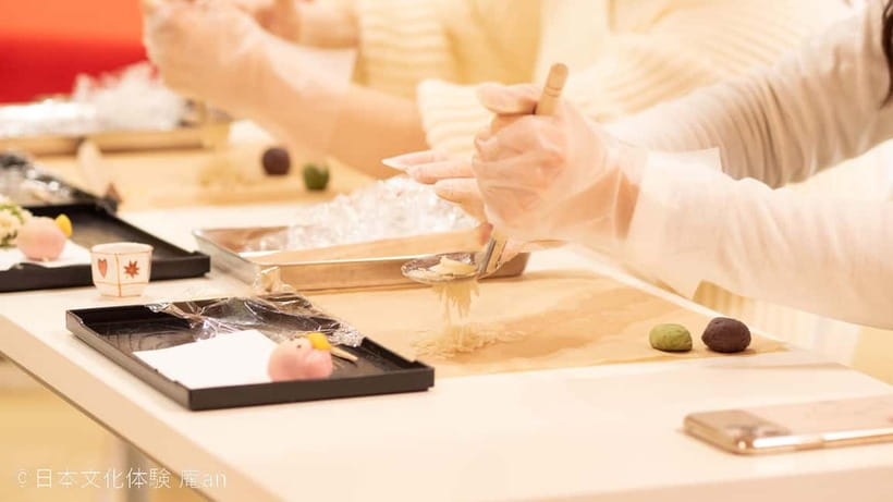 Japanese Traditional Sweets "Nerikiri" making - Step-by-step class flow: from explanation to flower-shaped nerikiri